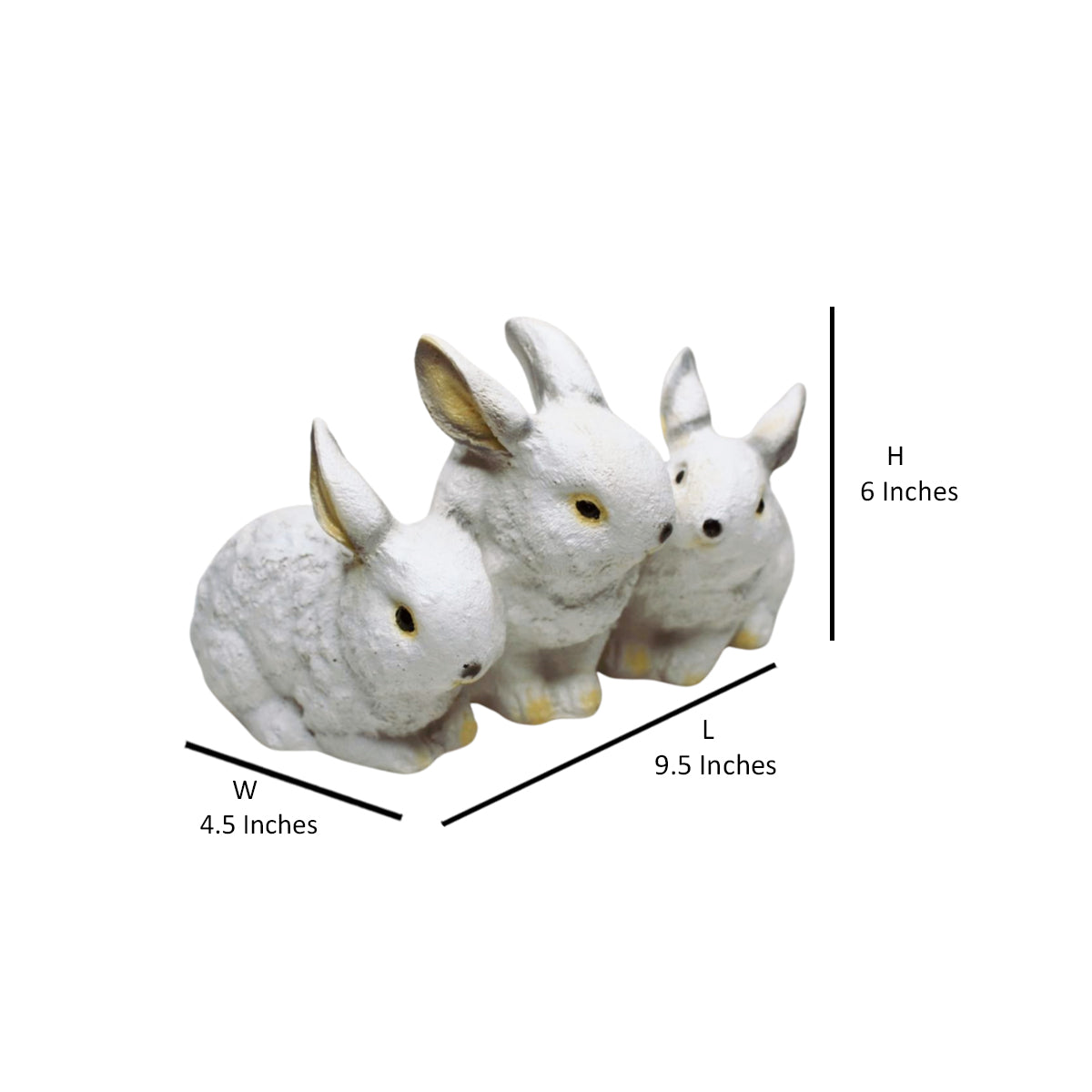 Wonderland Poly Resin Three Joint Rabbits (White) for Garden Decoration, Home Decoration, Lawn Decor, Animal Figures