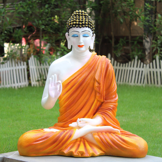 Wonderland 2ft Ashirvad Avastha Buddha Resin Statue, showpiece, Gift (Orange)