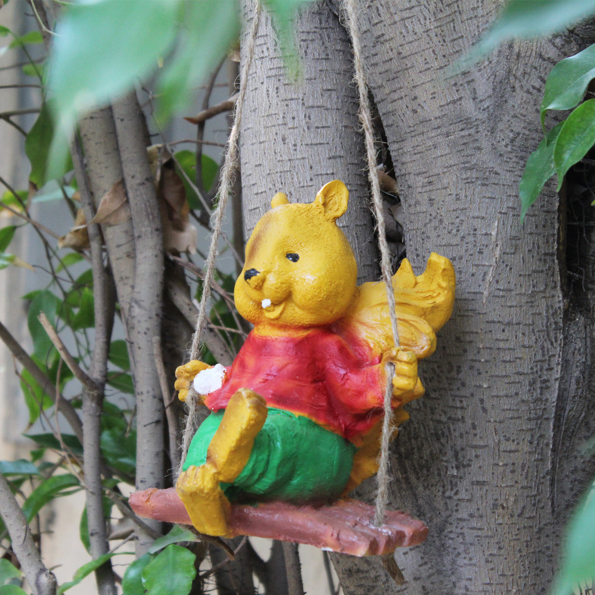 Wonderland Resin Hanging Boy Squirrel Statue for Garden Decor