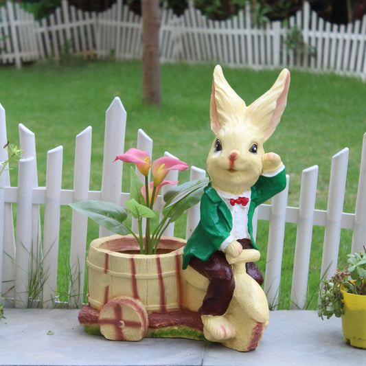 Wonderland Resin Bunny Boy On Cycle for Home Decor, Garden Decoration, Balcony Decoration - Standard, 1 Piece