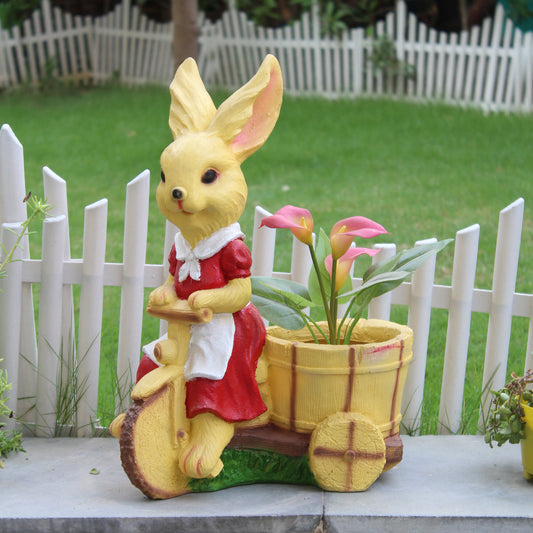 Wonderland Resin Bunny Girl On Cycle for Home Decor, Garden Decoration, Balcony Decoration - Standard, 1 Piece