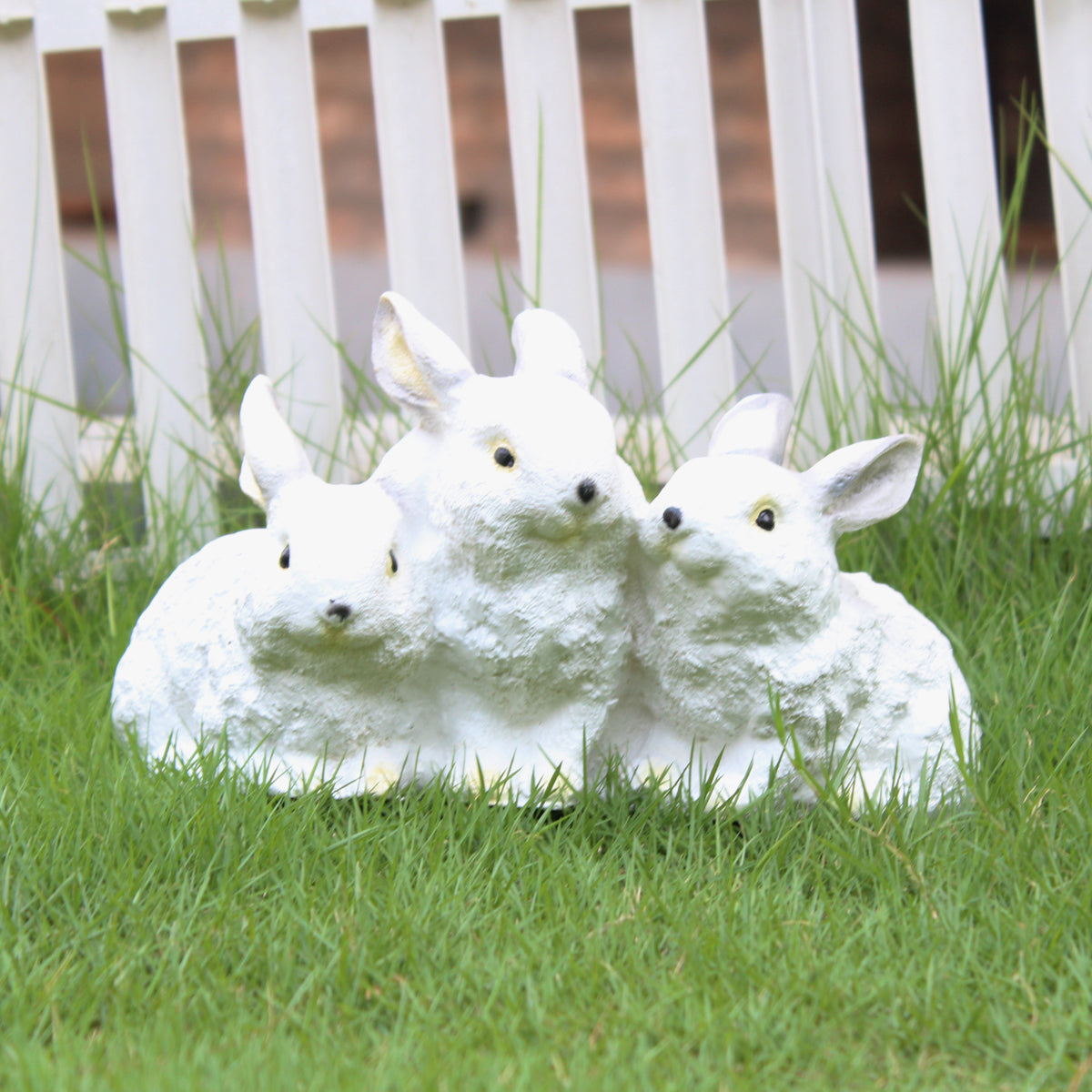 Wonderland Poly Resin Three Joint Rabbits (White) for Garden Decoration, Home Decoration, Lawn Decor, Animal Figures