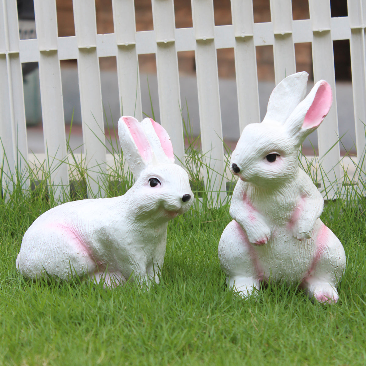 Wonderland ( Set of 2)  Resin Sitting and Standing Rabbits, Resin Statues for Garden Decor, Balcony Decoration, Home Decor, Home Decoration