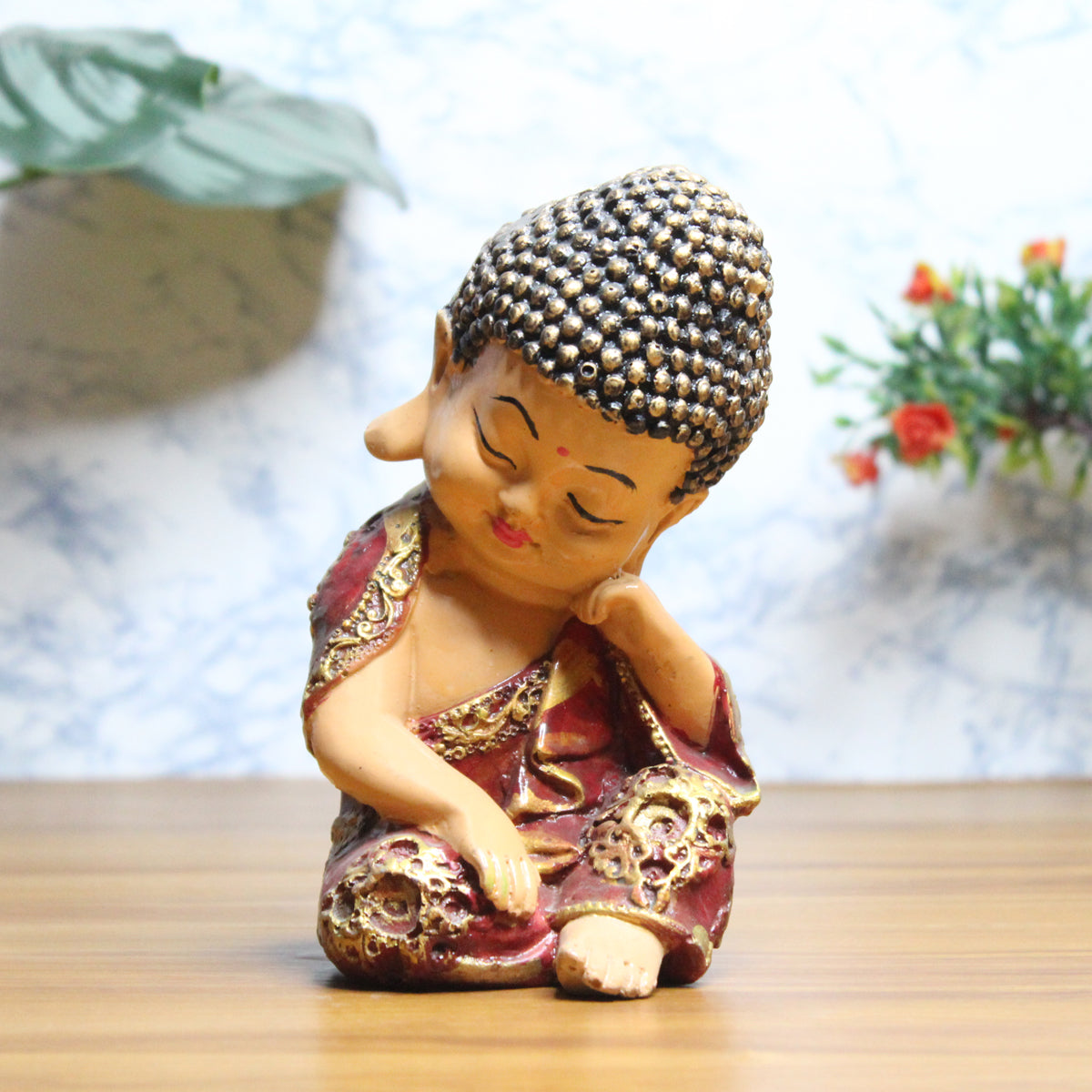 Wonderland Thinking Baby Monk (Purple) showpiece, statue, idol, home decor items for living rooms, garden, balcony