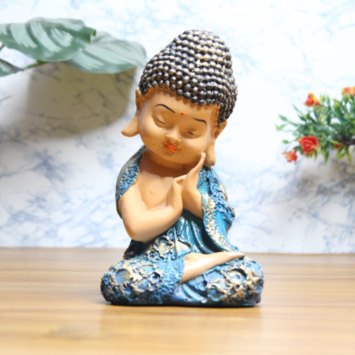 Wonderland Thinking Baby Monk (Blue) showpiece, statue, idol, home decor items for living rooms, garden, balcony