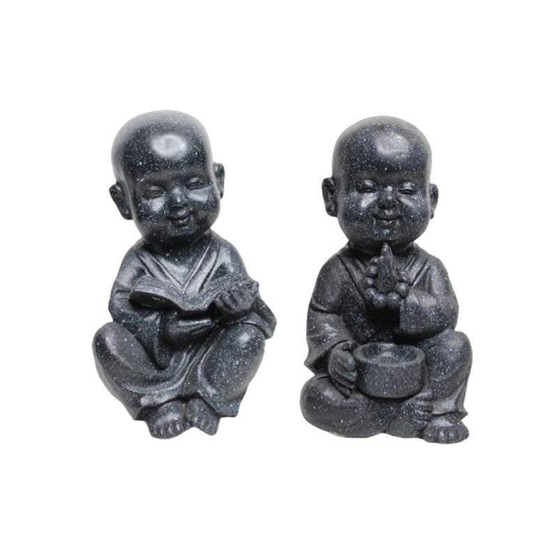 Wonderland SET of 2 : Sitting Baby Monk Statues with Book and Beads, showpiece, home interiors, decoration for home, garden, balcony, terrace garden