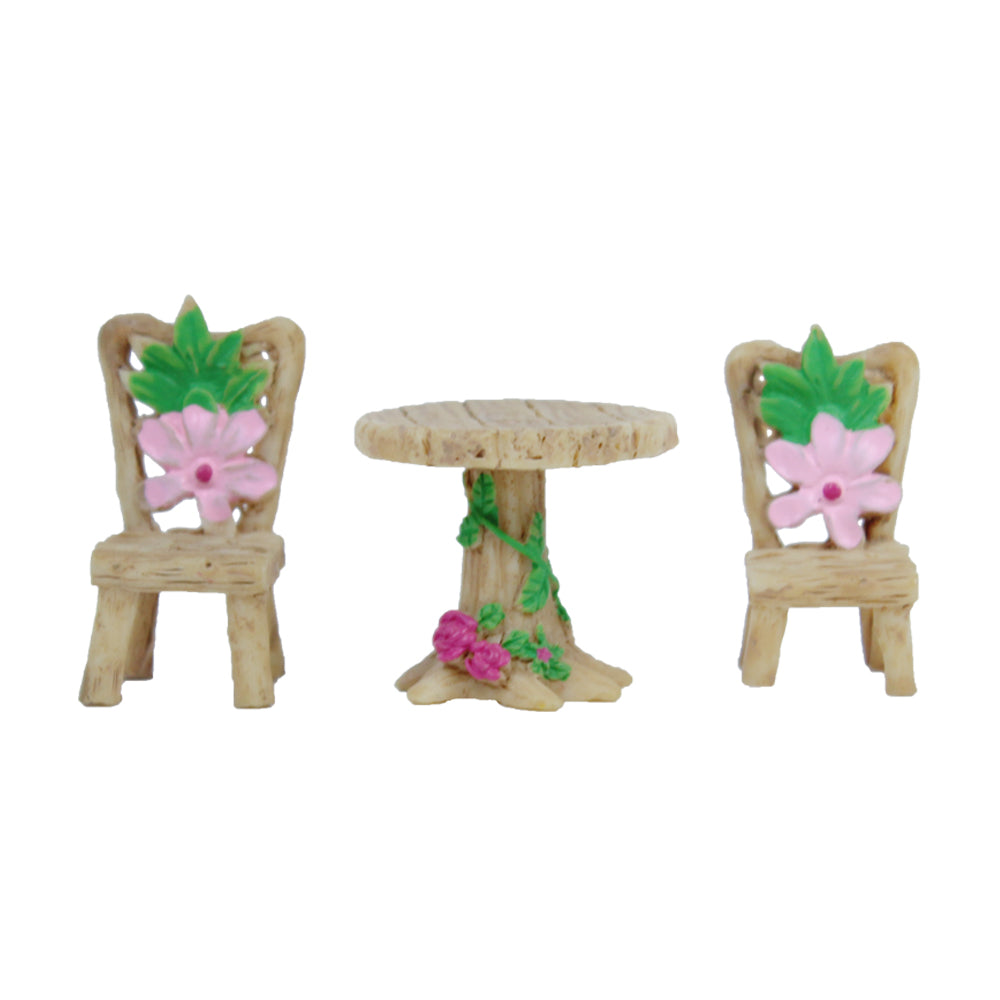 Miniature Toys : (Set of 3) Table and Chairs with Flower Design