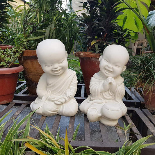 (Set of 2) Sitting Baby Monks Statue for home  and Garden Decor