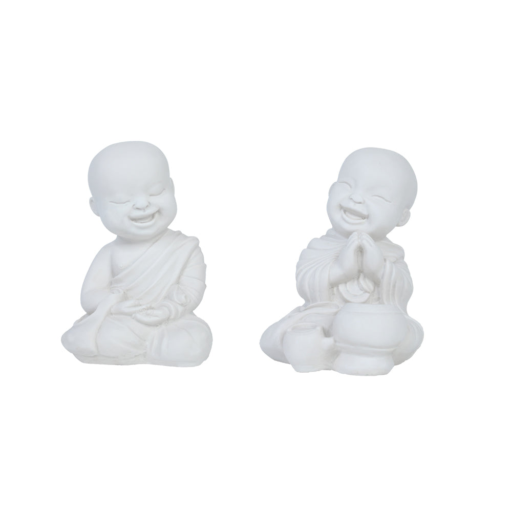 (Set of 2) Sitting Baby Monks Statue for home  and Garden Decor