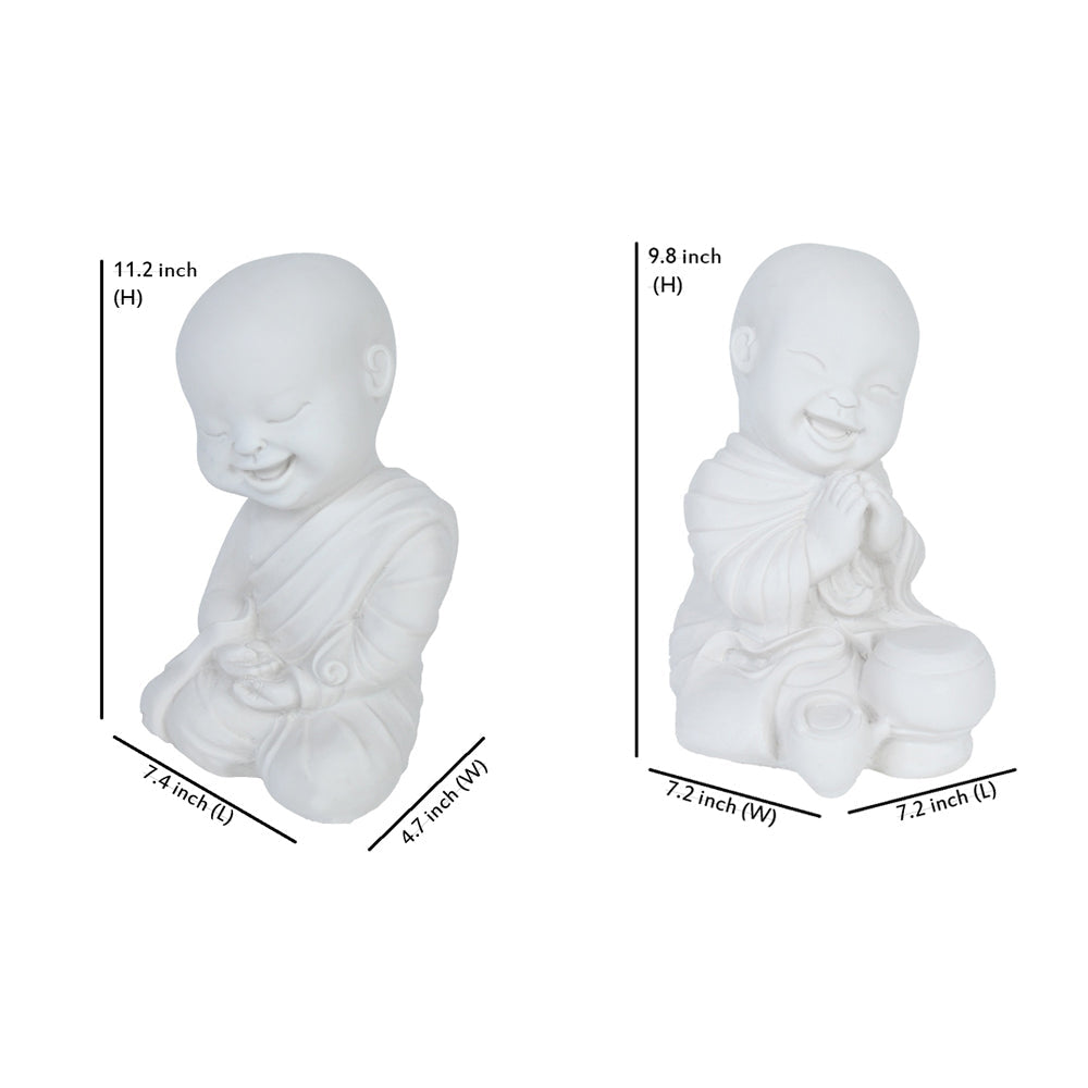 (Set of 2) Sitting Baby Monks Statue for home  and Garden Decor