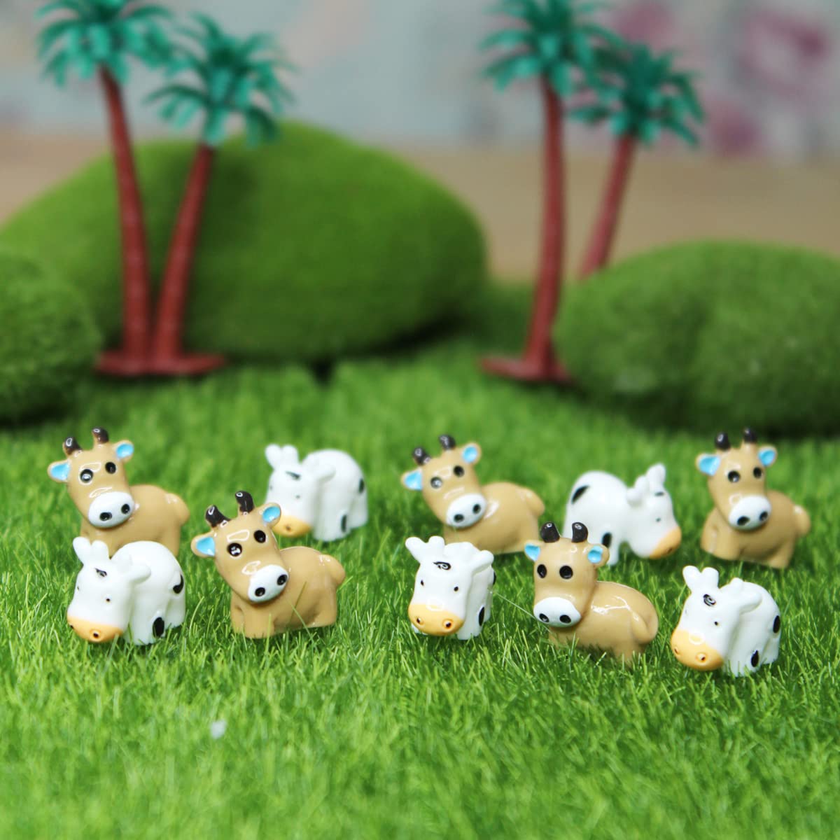 (Set of 10) Brown Cow Miniature Fairy Garden Toys, Miniature Garden Decorations