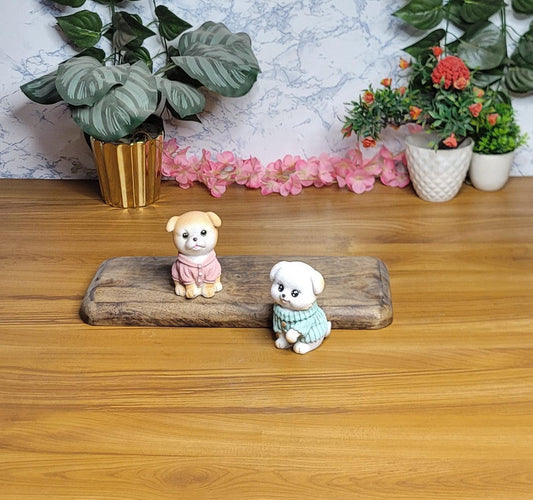 Wonderland (Set of 2) Imported Resin Cute Puppy (Brown and White)| Shelf Décor | Miniature Figurine| Shelf Décor | Resin Home décor | Gift Items