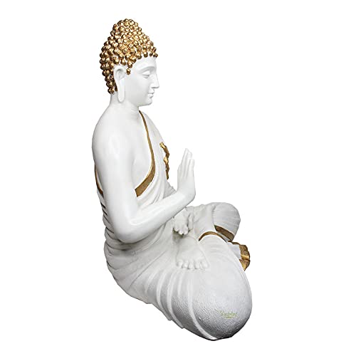 Our Green Window 21.6 inch Buddha Statue for Home Decoration (Golden White)