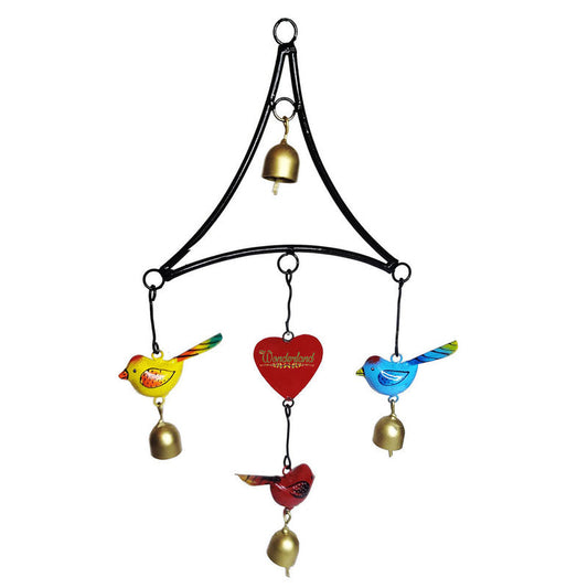 Handmade Metal Chime with 3 Birds and Heart for Home Decoration