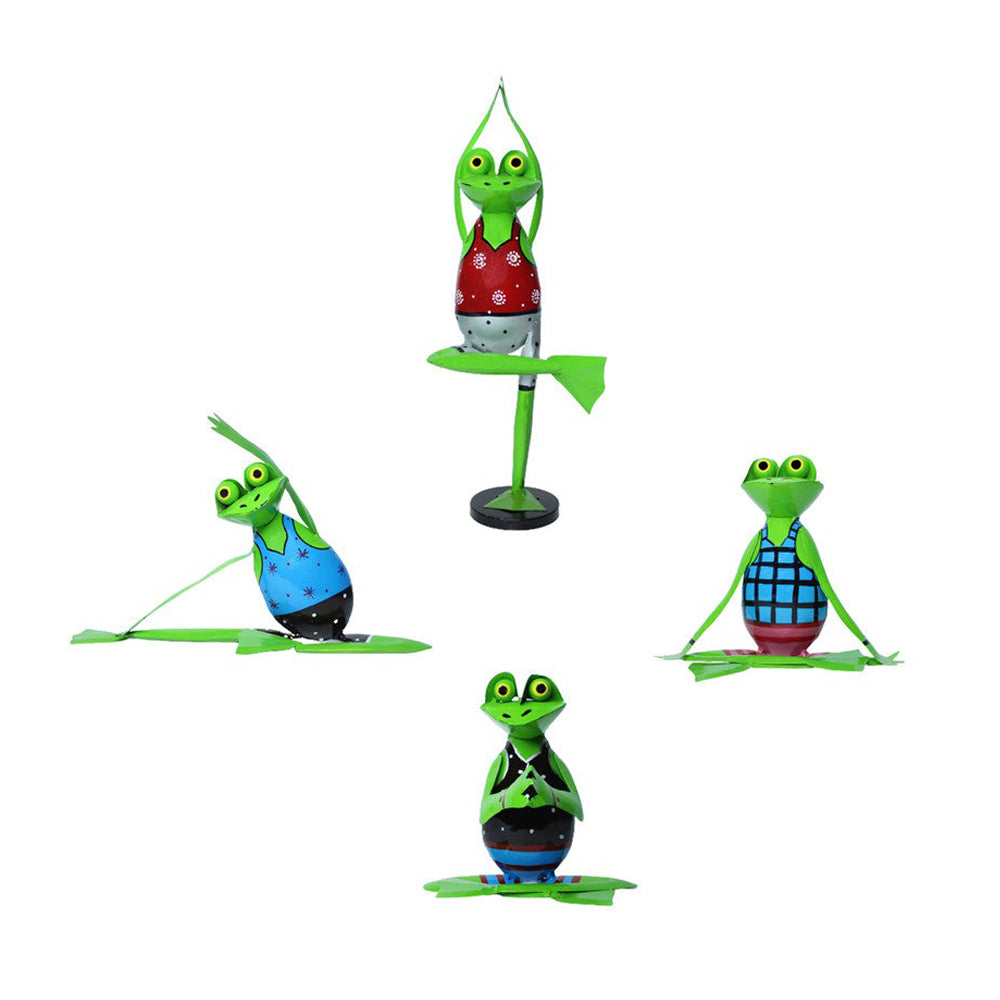 (Set of 4) Metal Yoga Frogs for Home and Garden Decoration